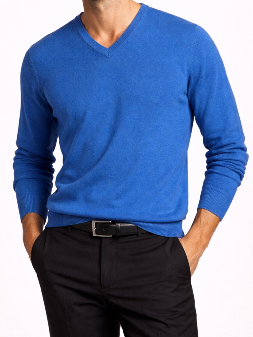 Pure New Wool Lambswool Sweater Men's Sz M Blue Edinburgh Woollen Mill V-Neck